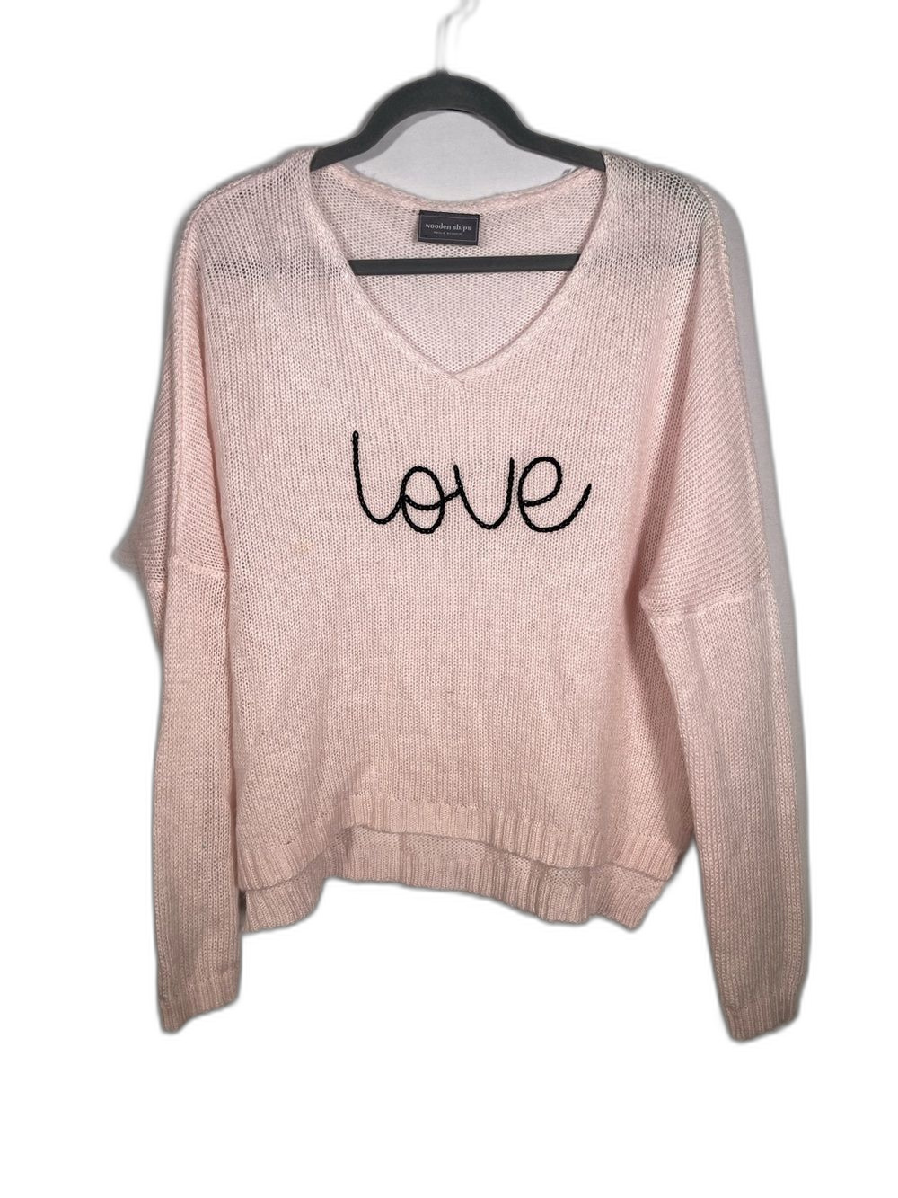 WOODEN SHIPS PINK LOVE EMBROIDERED SWEATER SMALL/MEDIUM